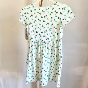 Cat & Jack Girls White Green Shamrock Clover Dress St Patricks Day Size M 8 NWT
